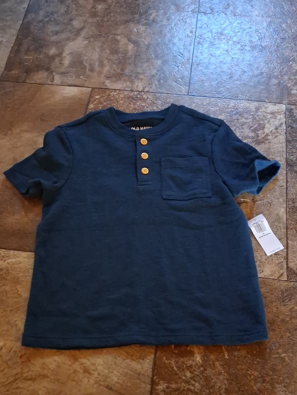 Old Navy 3T Blue Short-Sleeve Henley Tee Toddler Boys Wood Look Buttons